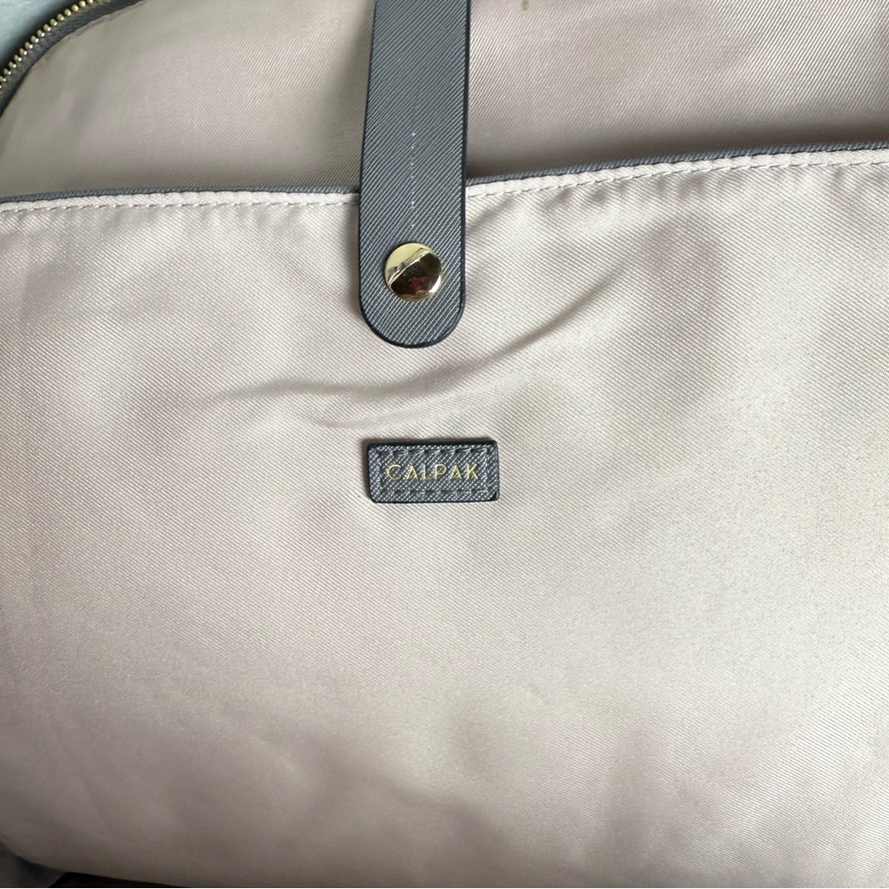 Calpak Womens Kaya Dark Gray Taupe Faux Leather Adjustable Strap Laptop Backpack - Picture 11 of 15